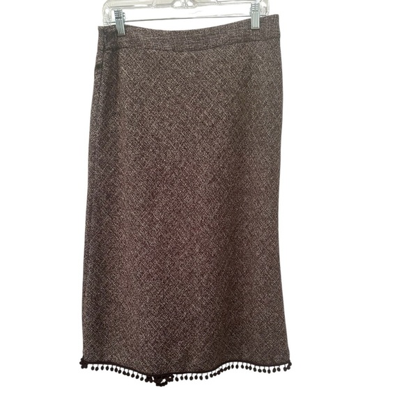 Chocolate Brown Skirt Vintage with Medallion Accent & Pom-Pom Trim Sz 8 - Picture 2 of 10